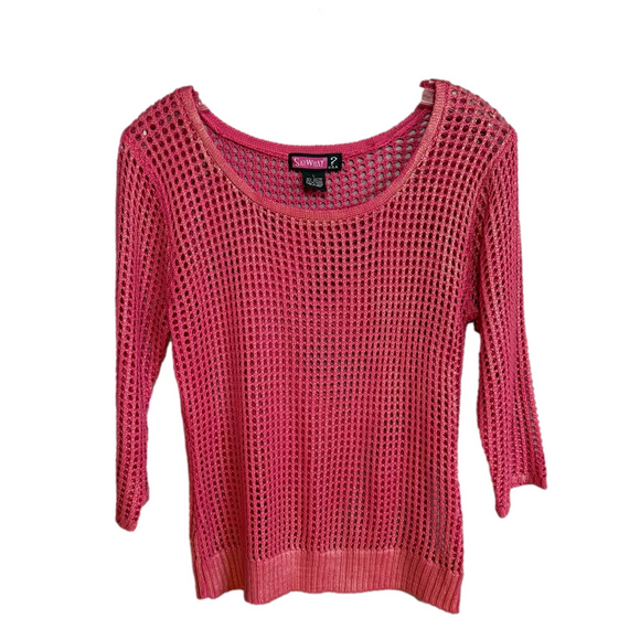 Say What? Tops - Y2K Say What Pink Sheer Crochet Knit Top